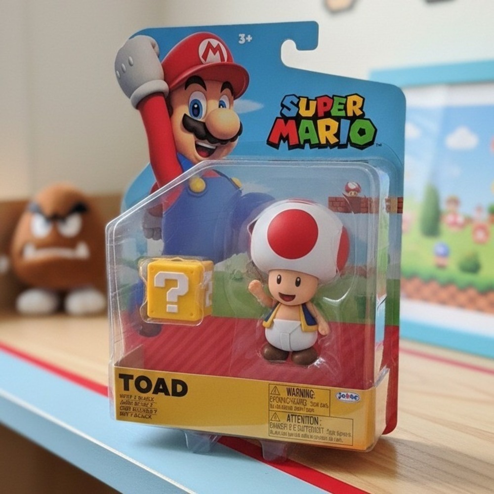 Jakks Pacific Super Mario Toad 2.5 Inch Action Figure with Question Block New